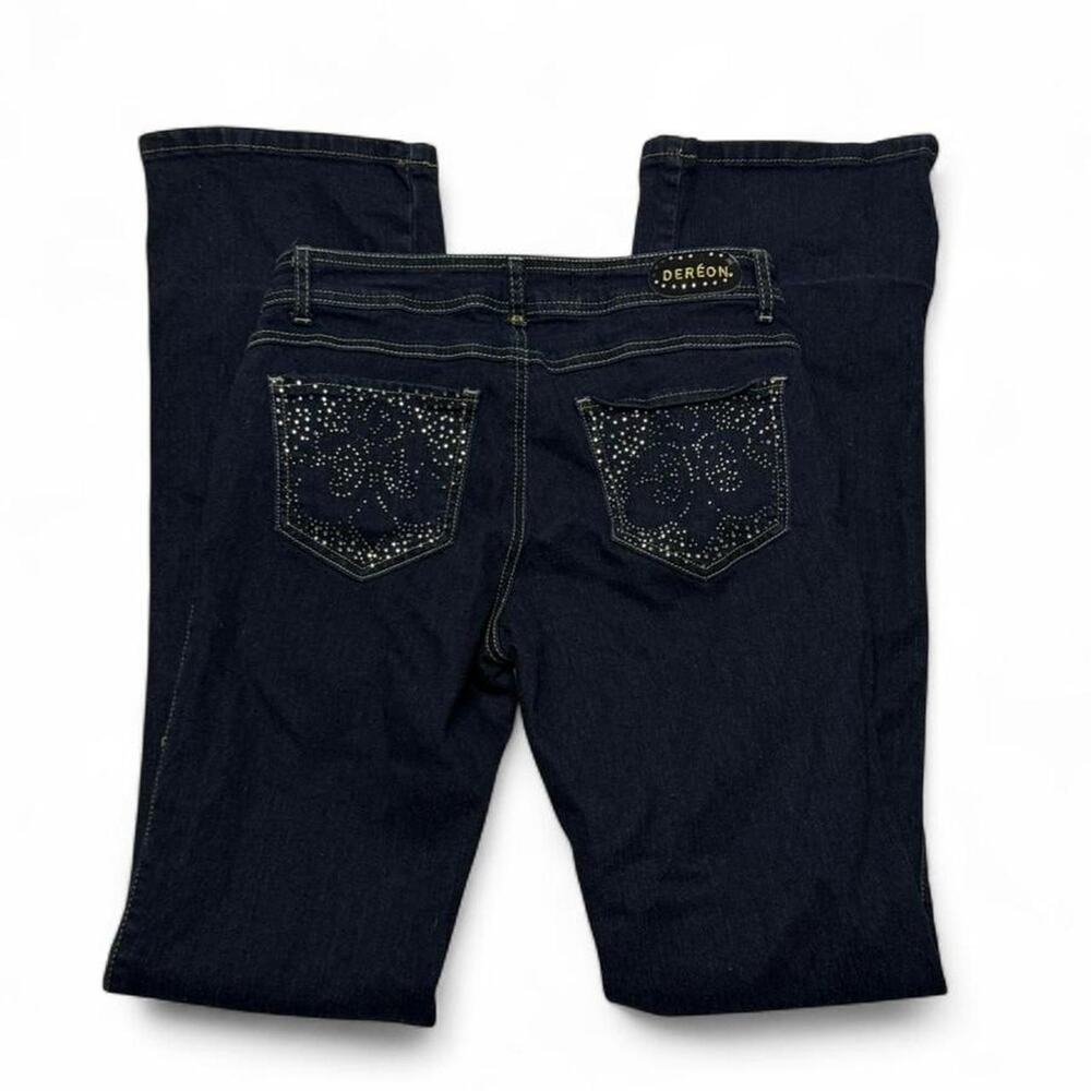 Dereon Dark Denim Low Rise Flared Vintage Embellished Mcbling Jeans Womens 5/6